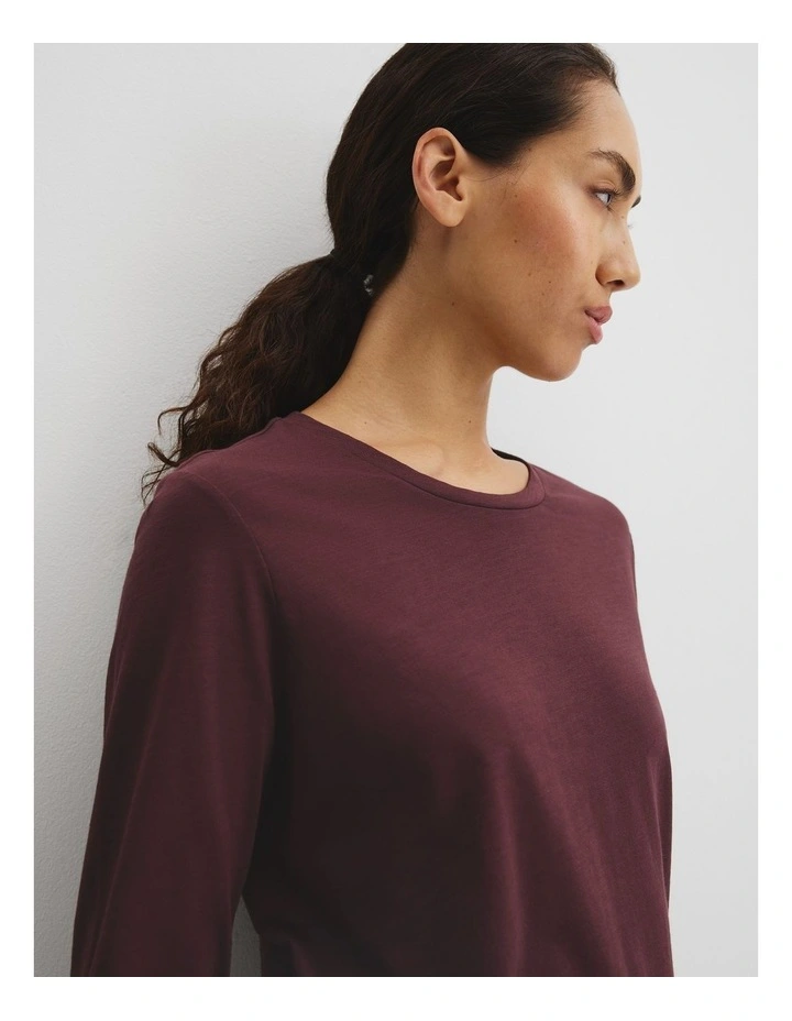 Australian Good Earth Cotton(TM) Textured Slub Long Sleeve T-shirt in Plum image 2