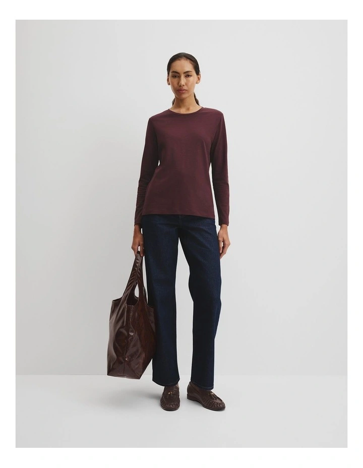 Australian Good Earth Cotton(TM) Textured Slub Long Sleeve T-shirt in Plum image 3