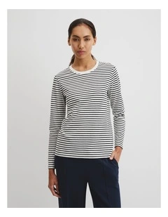 Stripe Textured Slub Long Sleeve T-shirt in Black