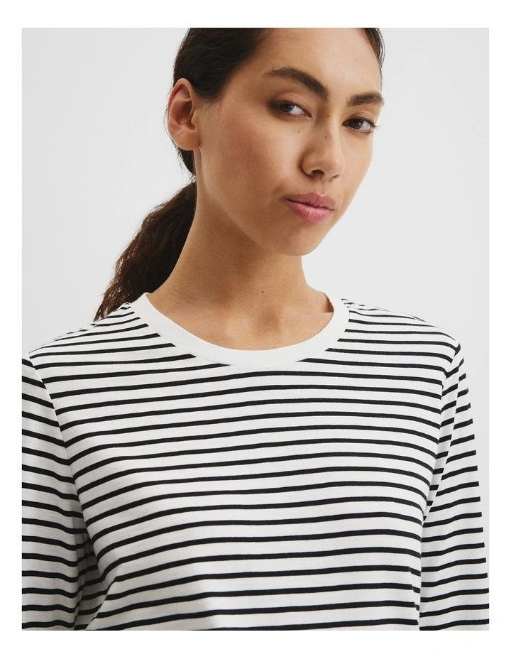 Stripe Textured Slub Long Sleeve T-shirt in Black image 2