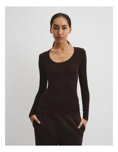 Cupro Rib Top in Cocoa Bean