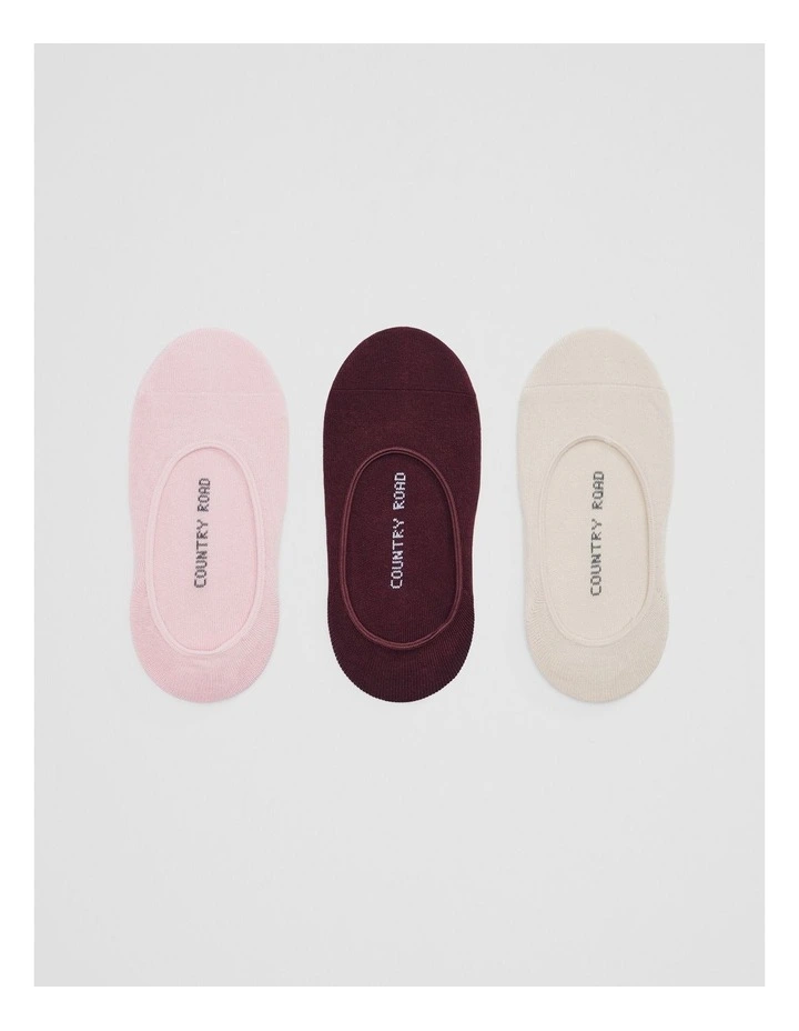 Australian Cotton Blend No Show Sock Pack Of 3 in Multi image 1