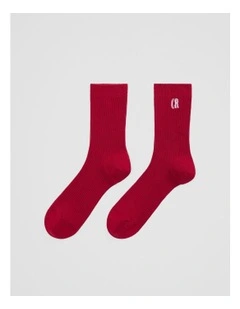 Australian Cotton Blend Cr Ribbed Three Quarter Crew Sock in Garnet