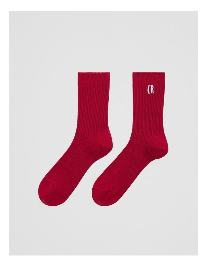 Australian Cotton Blend Cr Ribbed Three Quarter Crew Sock in Garnet image 1