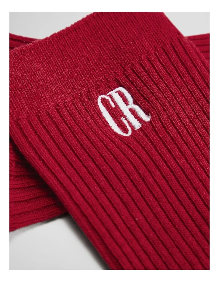 Australian Cotton Blend Cr Ribbed Three Quarter Crew Sock in Garnet image 2