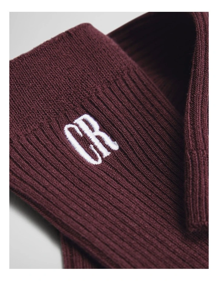 Australian Cotton Blend Ribbed Three Quarter Crew Sock in Plum image 2