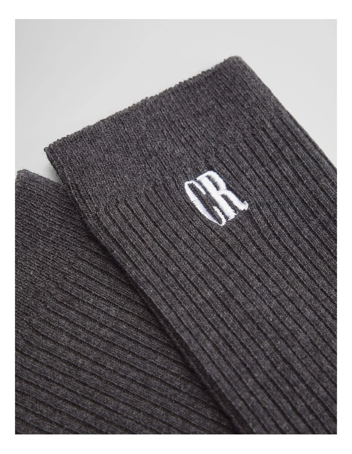 Australian Cotton Blend Cr Ribbed Three Quarter Crew Sock in Charcoal Marle image 2