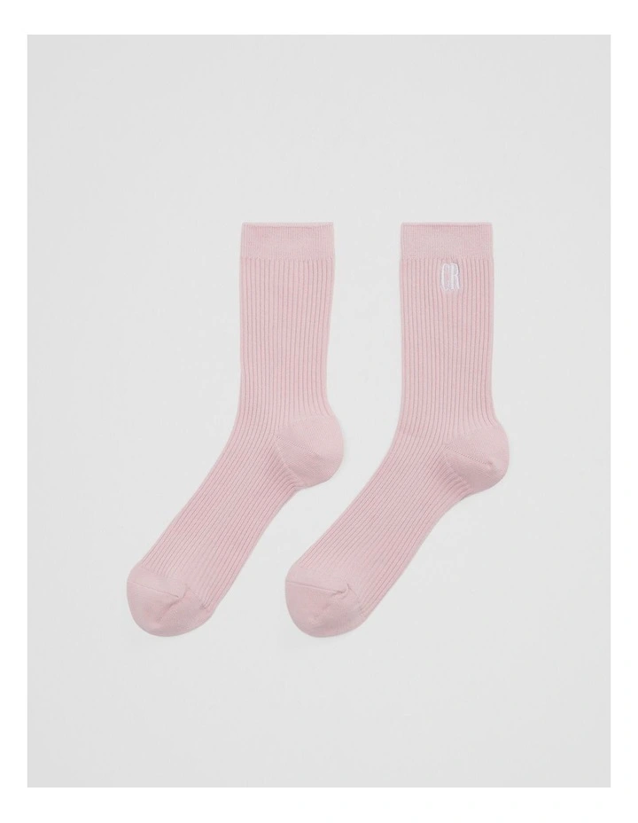Australian Cotton Blend Ribbed Three Quarter Crew Sock in Floss Pink image 1