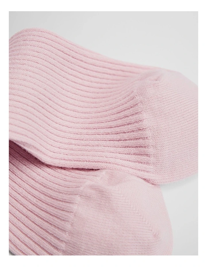 Australian Cotton Blend Ribbed Three Quarter Crew Sock in Floss Pink image 2
