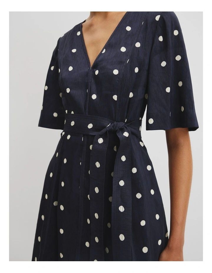 Print Panelled Mini Dress in Navy Spot image 2