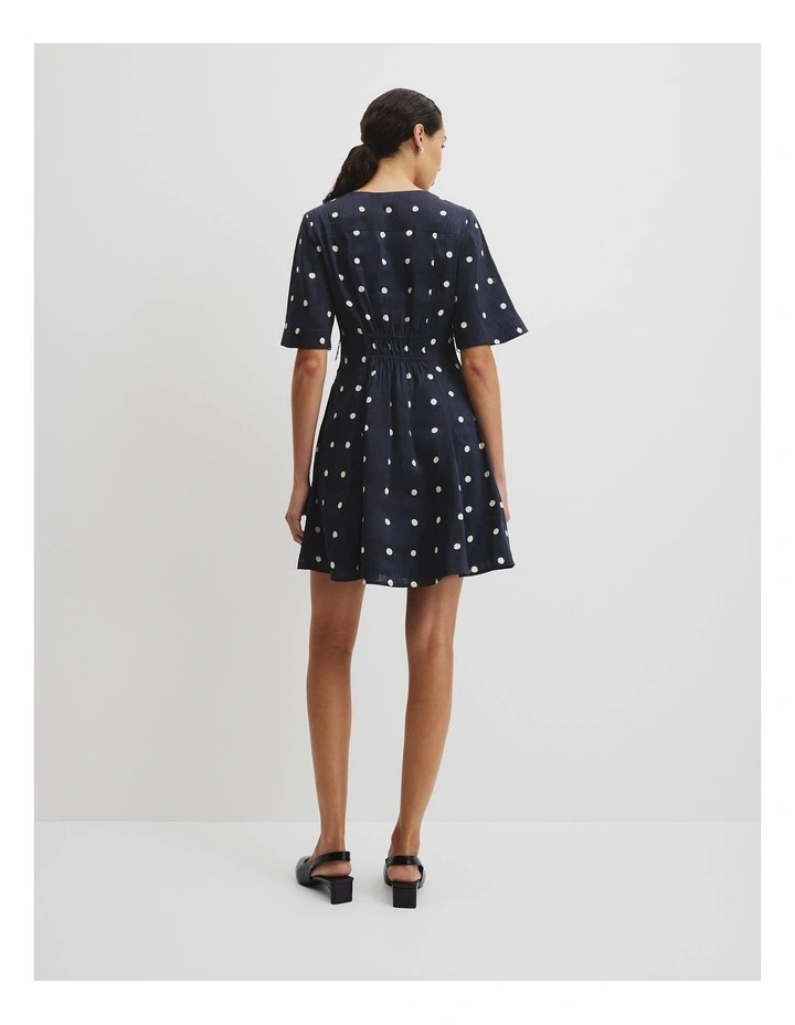 Print Panelled Mini Dress in Navy Spot image 4