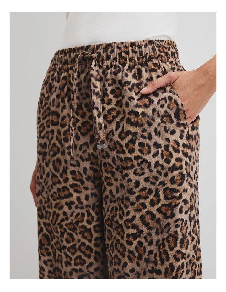 Organically Grown Linen Print Tie Detail Linen Pintuck Pant in Leopard image 2