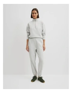 Australian Cotton Cuffed Track Pant in Light Grey Marle