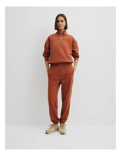 Australian Cotton Cuffed Track Pant in Redwood