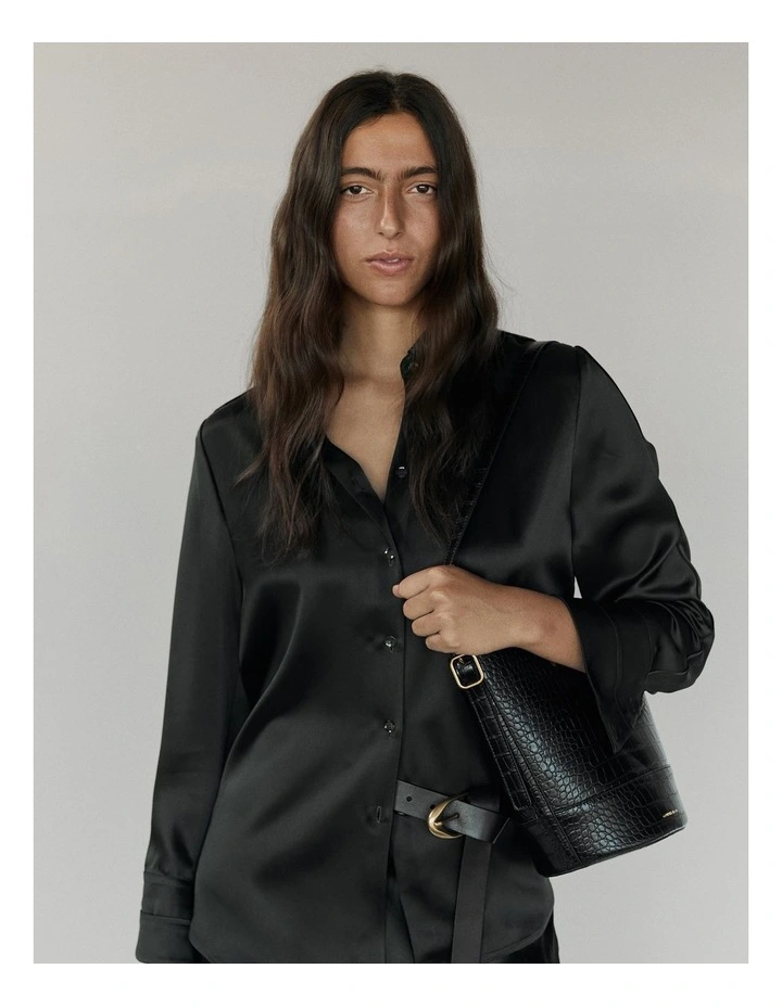 Satin Shirt in Black image 2