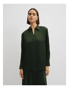 Satin Shirt in Moss Green