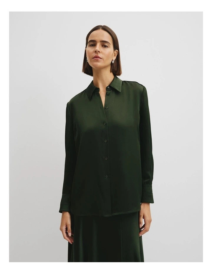 Satin Shirt in Moss Green image 1