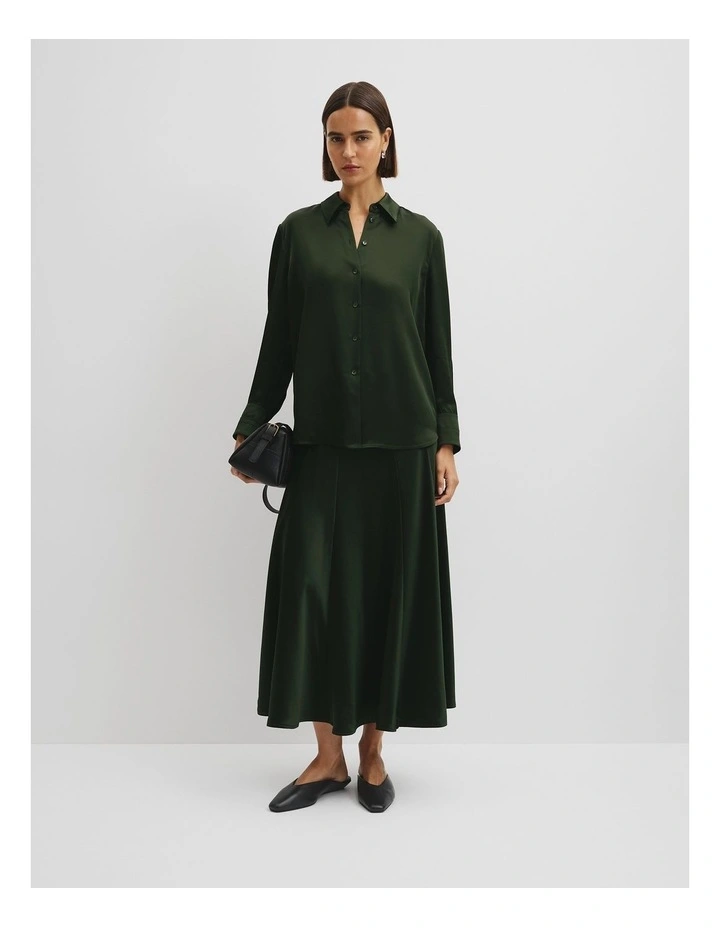 Satin Shirt in Moss Green image 2