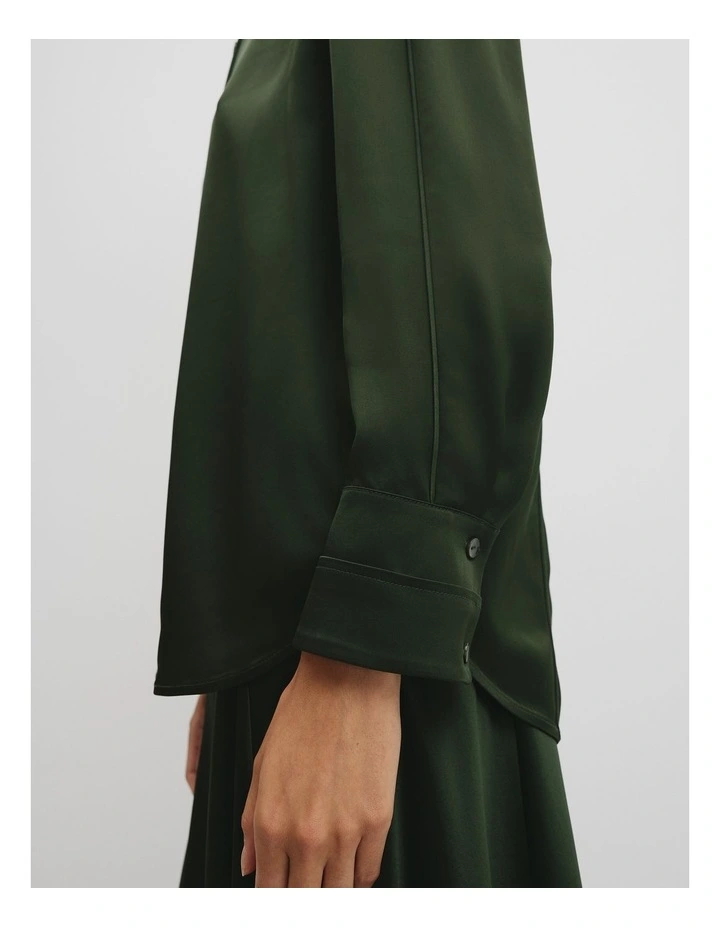 Satin Shirt in Moss Green image 3