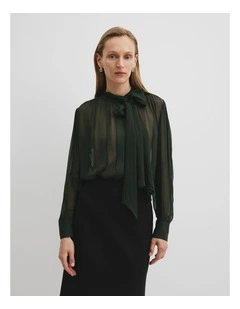 Pussybow Blouse in Moss Green