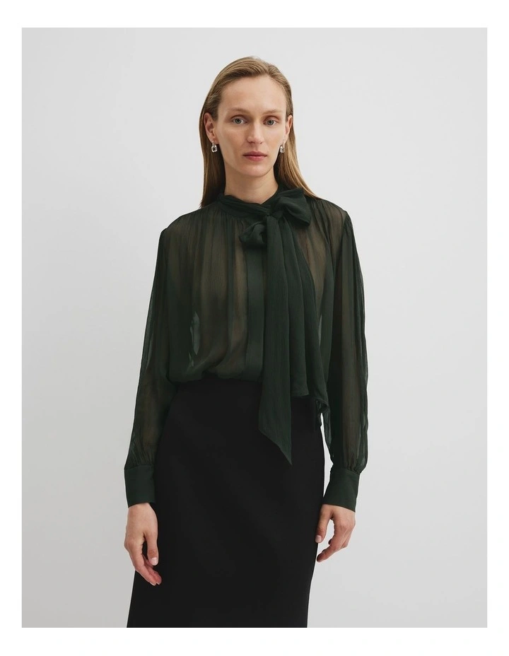 Pussybow Blouse in Moss Green image 1