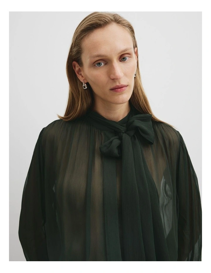 Pussybow Blouse in Moss Green image 2