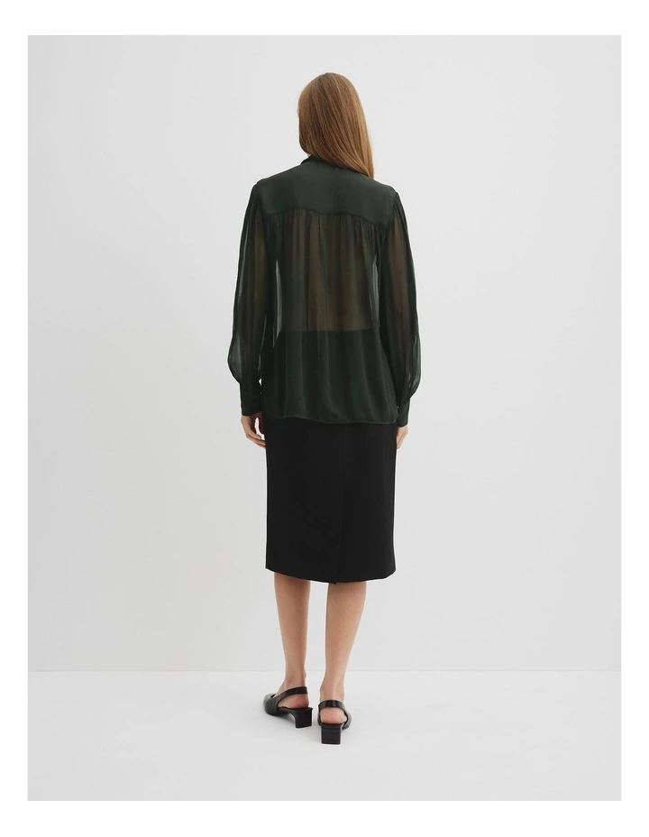 Pussybow Blouse in Moss Green image 4