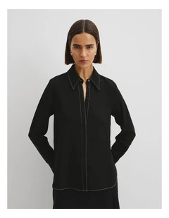 Button Through Crepe Shirt in Black