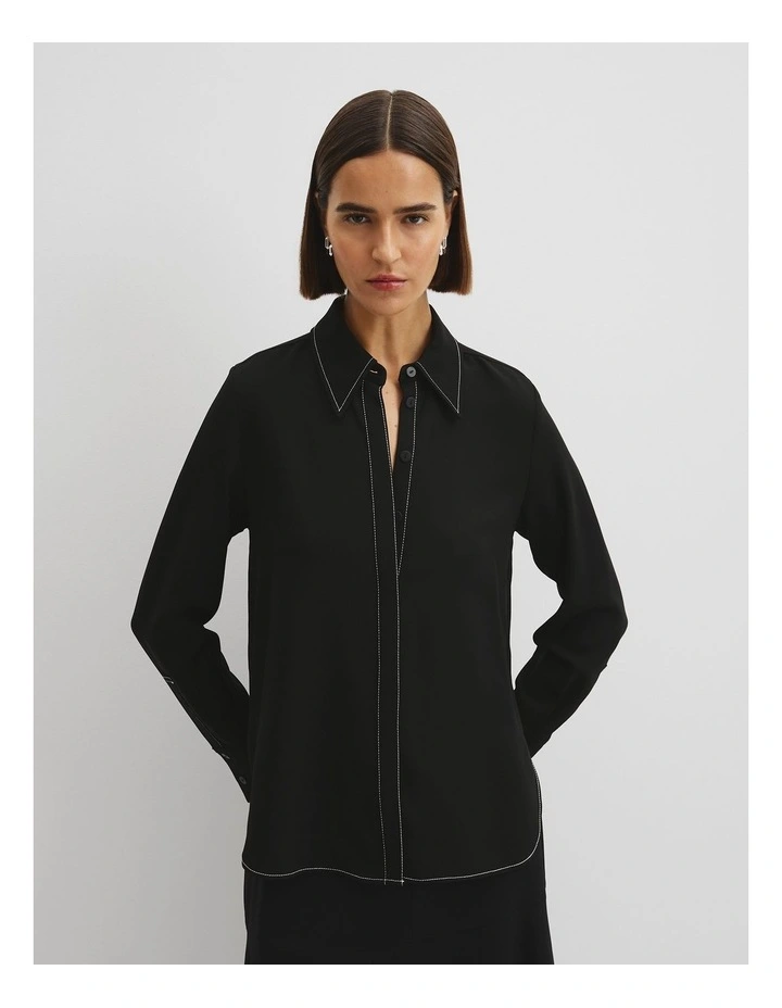 Button Through Crepe Shirt in Black image 1