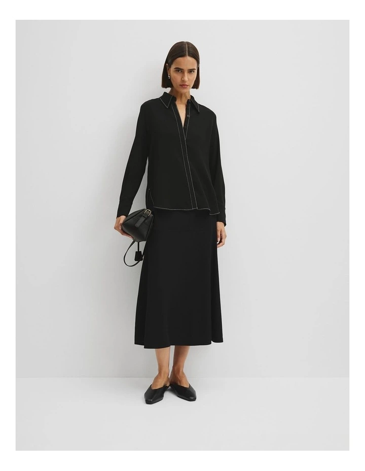 Button Through Crepe Shirt in Black image 2