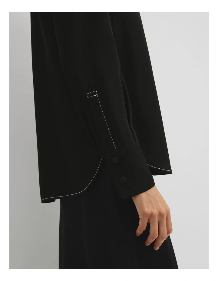 Button Through Crepe Shirt in Black image 3