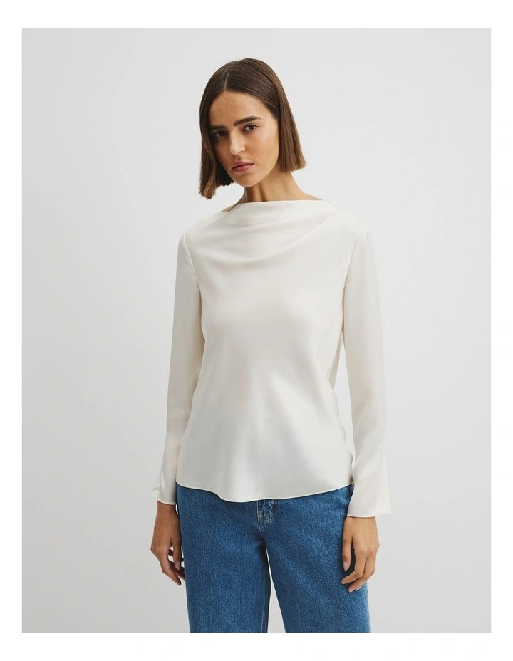 Draped Long Sleeve Blouse in Antique White image 3