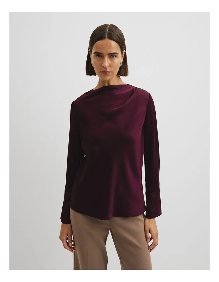 Draped Long Sleeve Blouse in Mulberry image 1