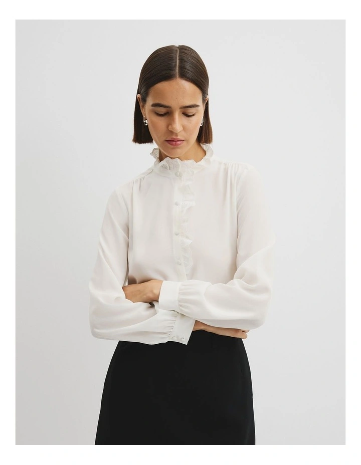Long Sleeve Ruffle Shirt in Antique White image 2
