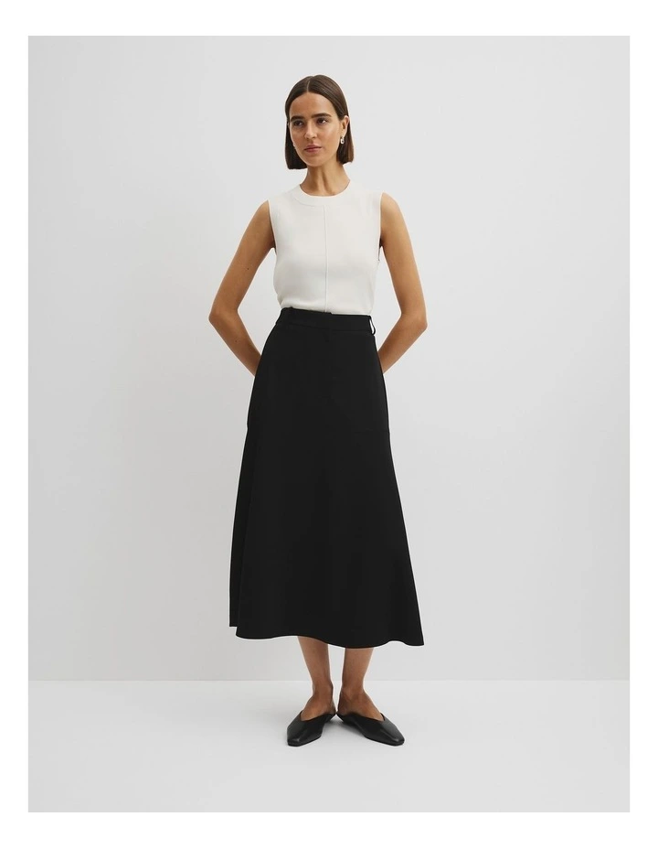 Crepe Midi Skirt in Black image 1