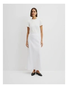 Organically Grown Linen Pull On Midi Skirt in White