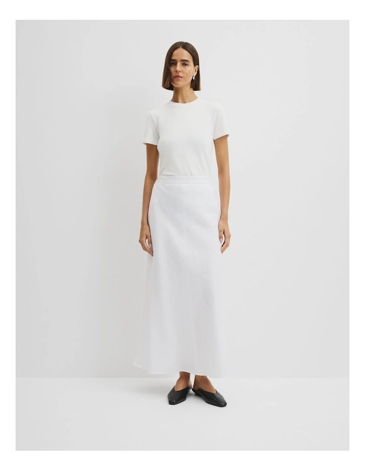 Organically Grown Linen Pull On Midi Skirt in White image 1