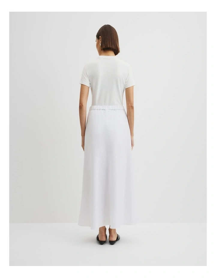 Organically Grown Linen Pull On Midi Skirt in White image 4