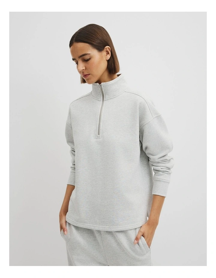 Australian Good Earth Cotton Zip Neck Sweat in Light Grey Marle image 1