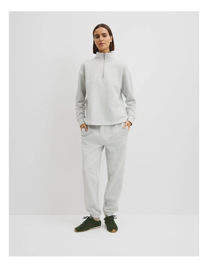 Australian Good Earth Cotton Zip Neck Sweat in Light Grey Marle image 2