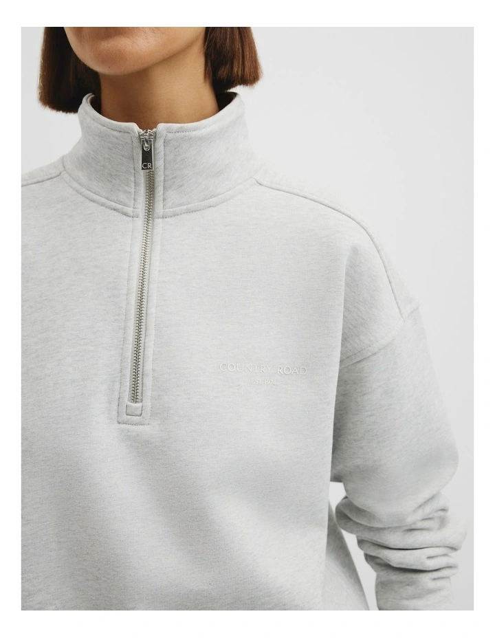 Australian Good Earth Cotton Zip Neck Sweat in Light Grey Marle image 3