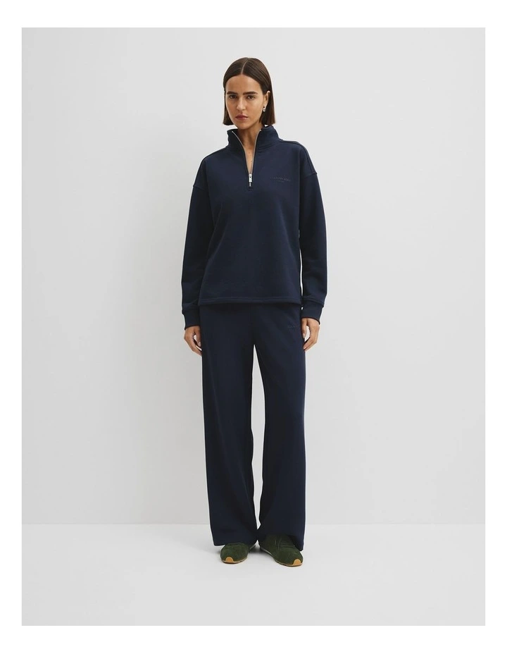 Australian Good Earth Cotton Zip Neck Sweat in Navy image 2