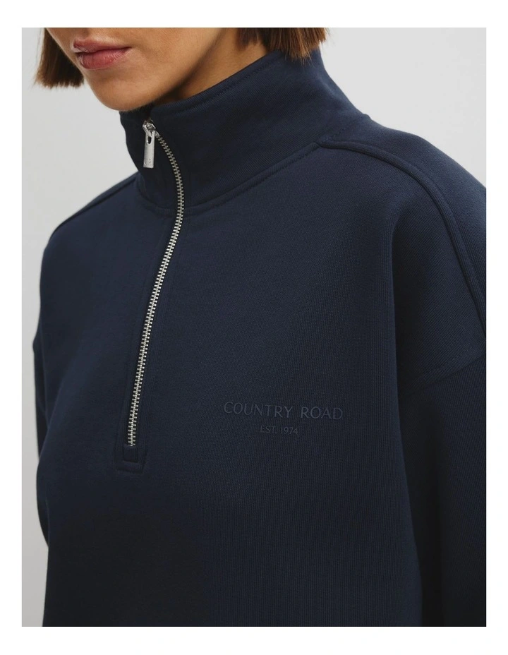 Australian Good Earth Cotton Zip Neck Sweat in Navy image 3