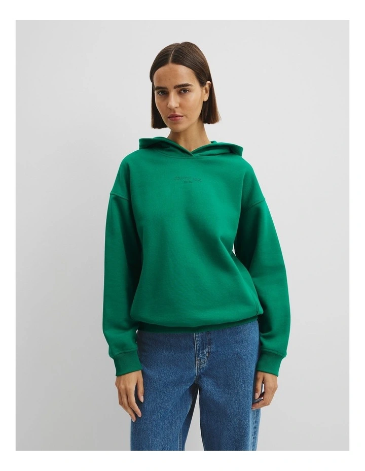 Australian Good Earth Cotton Pull Over Hooded Sweat in Emerald image 2