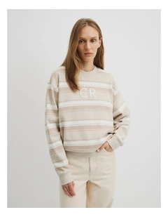 Australian Cotton Stripe Country Road Logo Sweat in Neutral Stripe