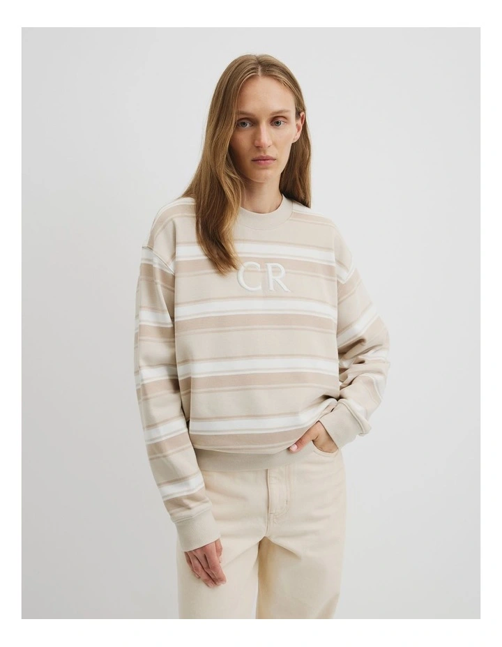 Australian Cotton Stripe Country Road Logo Sweat in Neutral Stripe image 1