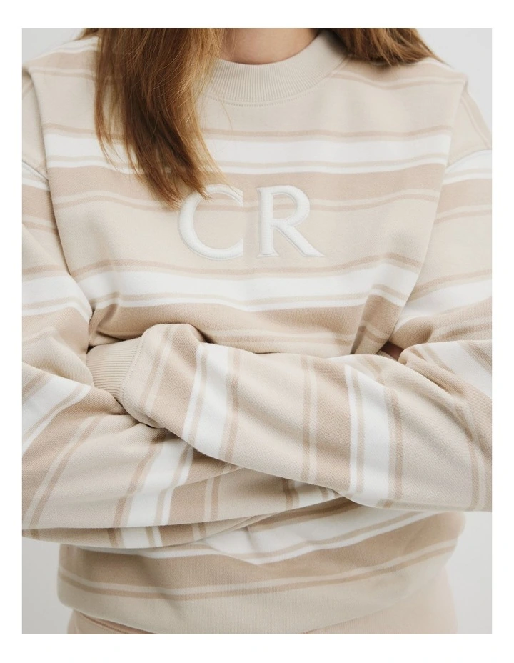 Australian Cotton Stripe Country Road Logo Sweat in Neutral Stripe image 2