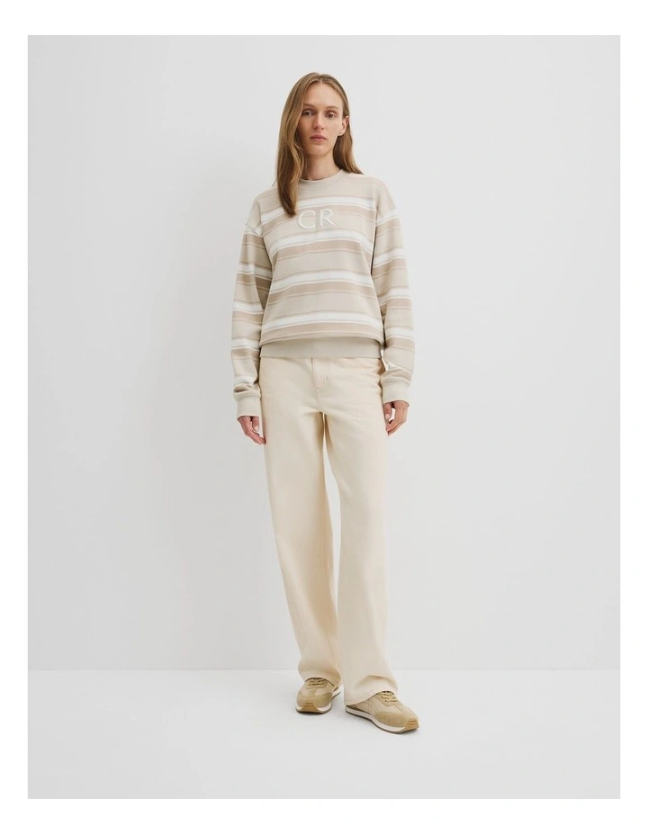 Australian Cotton Stripe Country Road Logo Sweat in Neutral Stripe image 3