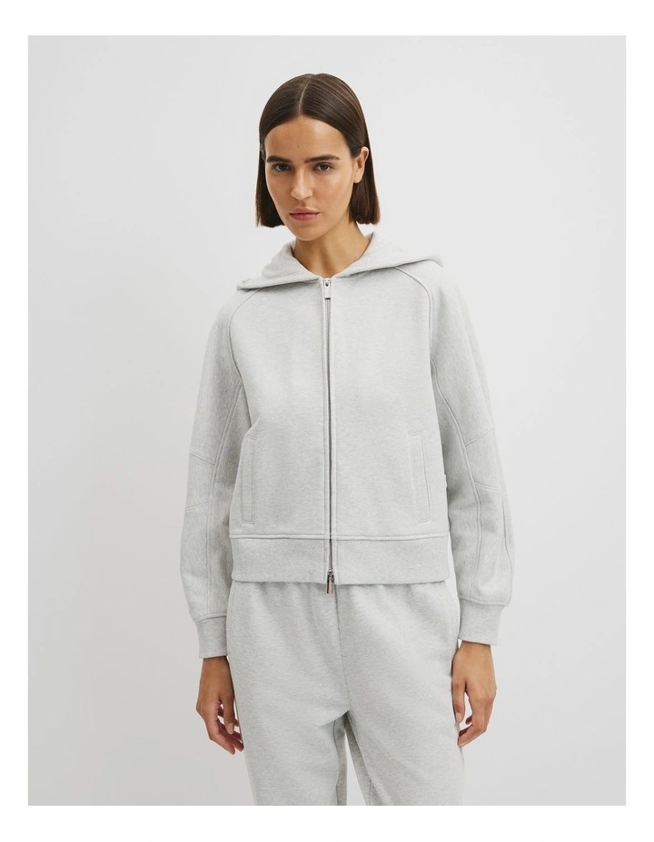 Australian Good Earth Cotton Zip Through Hooded Sweat in Light Grey Marle image 2