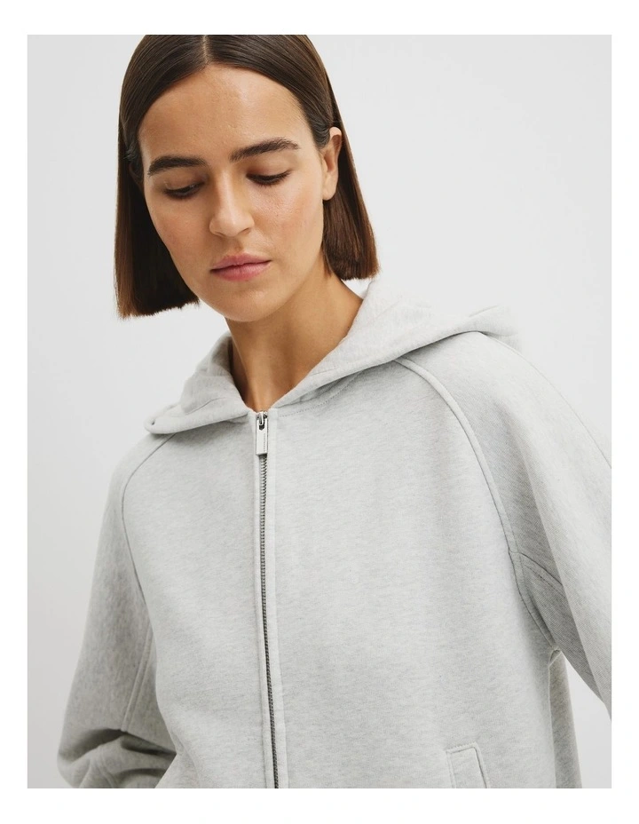 Australian Good Earth Cotton Zip Through Hooded Sweat in Light Grey Marle image 3